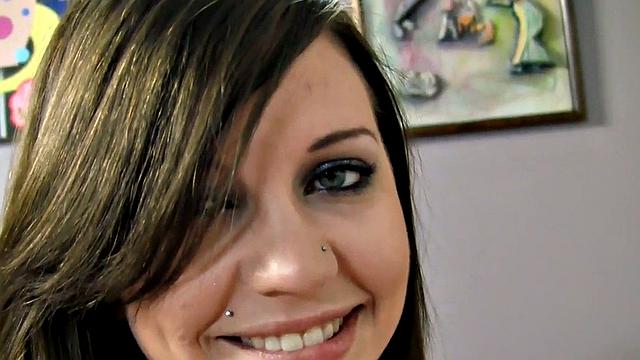 Amateur pierced 21yo GF wanks cock in closeup POV