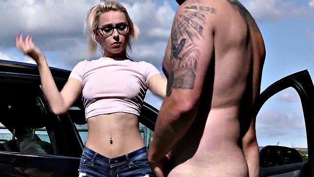 Naughty voyeur brit teases wanking guy outdoors