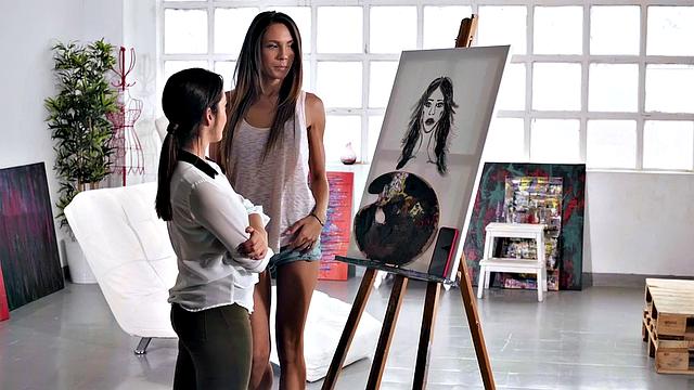 Latina andaucasian lesbians finish each other off with kissing, pussy licking and scissoring