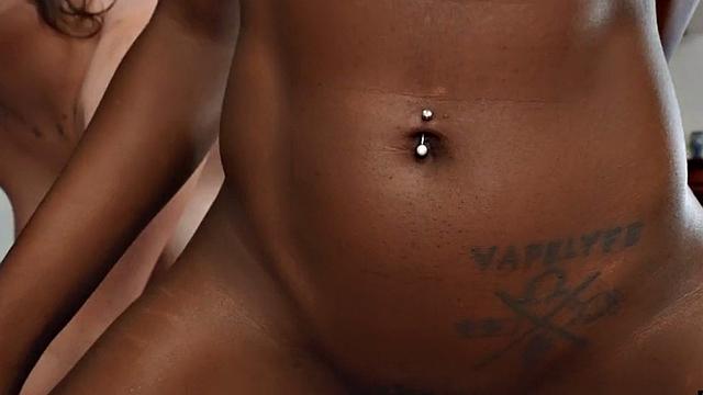 nubian gf doggy while sharing cock with busty babe