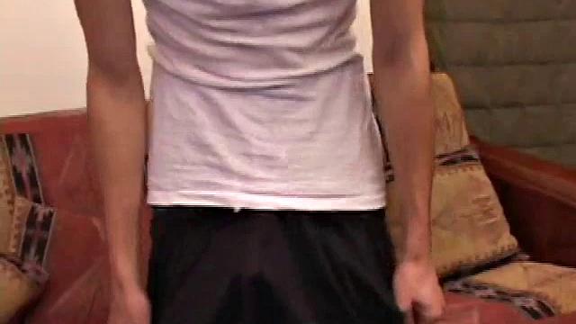 Brennan Stark gets a porn video going, as he tells us how he's going to eat his load. He pulls his pants off and strokes his hard cock, until he blasts a nut onto a nearby clipboard. Then he licks the cum clean.