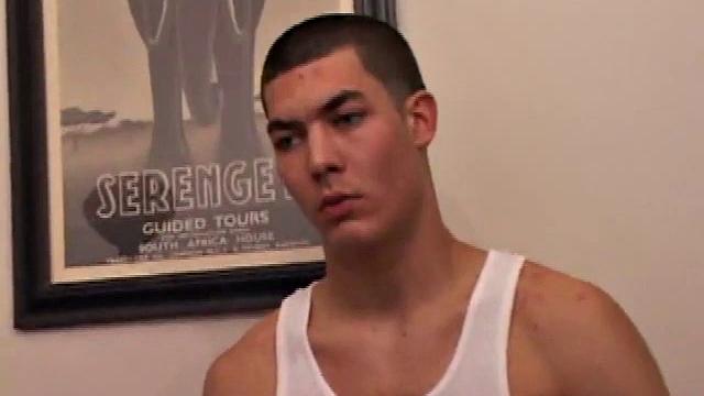 Brennan Stark gets a porn video going, as he tells us how he's going to eat his load. He pulls his pants off and strokes his hard cock, until he blasts a nut onto a nearby clipboard. Then he licks the cum clean.