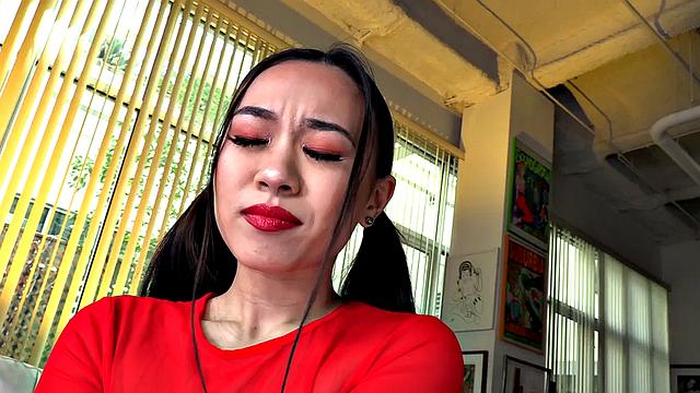 Petite POV amateur Asian babe gives dirty talking Handjob