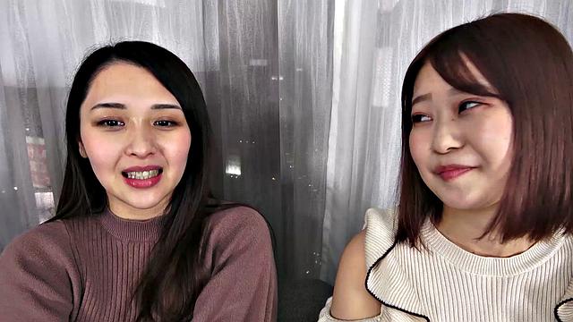 Horny lounge girls, Mio Yoshikawa and Asuka Suzumura in a lesbian show