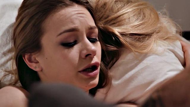 Stepdaddy fucks deepthroating stepdaughter in her hairy muff