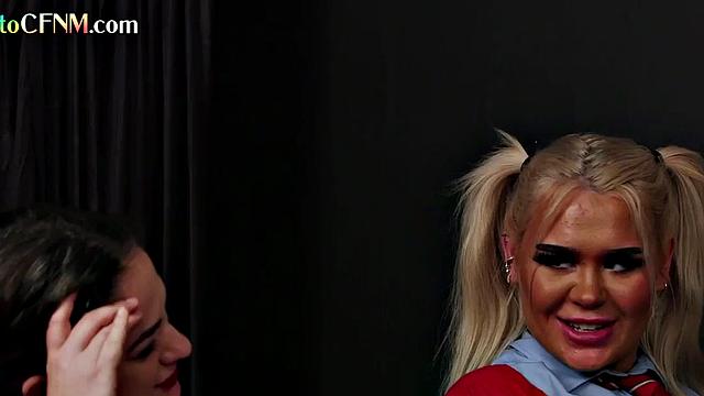 CFNM British students suck professor in college 3some