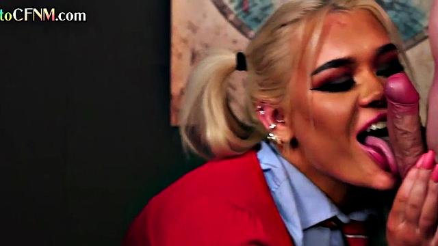 CFNM British students suck professor in college 3some