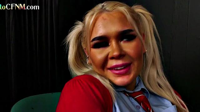 CFNM British students suck professor in college 3some