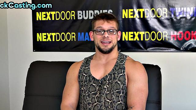 Athletic solo jock jerks on casting after interview