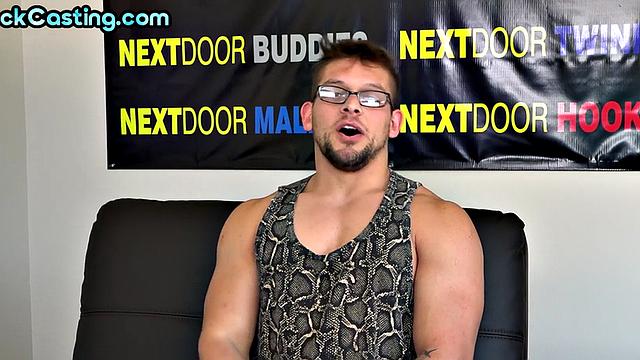Athletic solo jock jerks on casting after interview