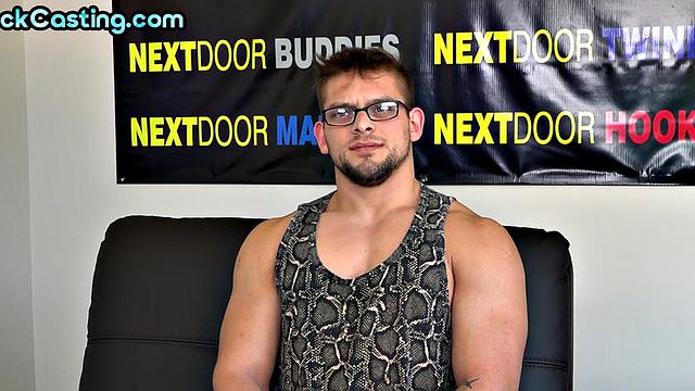 Athletic solo jock jerks on casting after interview