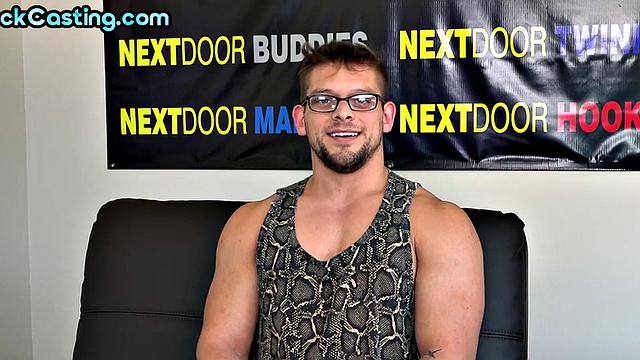 Athletic solo jock jerks on casting after interview