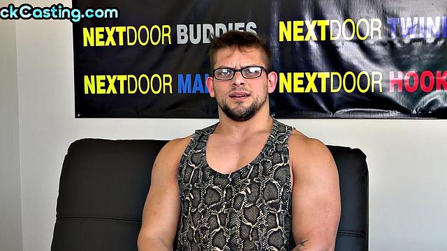 Athletic solo jock jerks on casting after interview