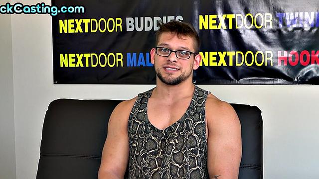 Athletic solo jock jerks on casting after interview