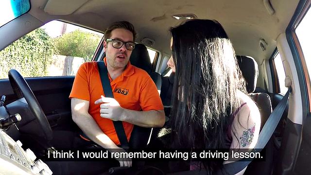 Inked UK babe stuffed by tutor after driving lesson