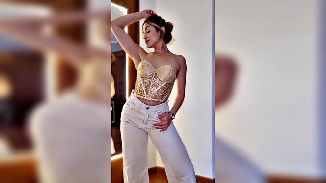 yellow corset redhead fitgirl