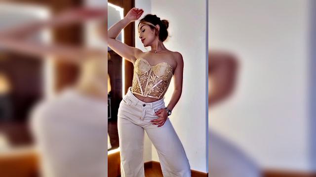 yellow corset redhead fitgirl