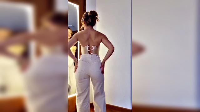 yellow corset redhead fitgirl