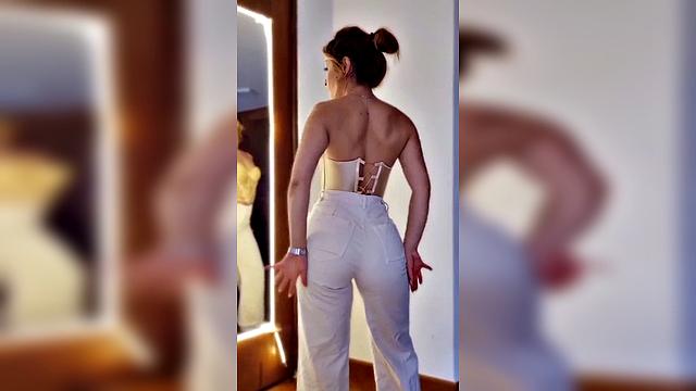 yellow corset redhead fitgirl