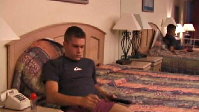 Rick releases his over-sized dick from his jeans. Then he stands in front of a mirror and lubes up. With jeans around his ankles, Rick pulls off the shirt, confirming he's still working out.