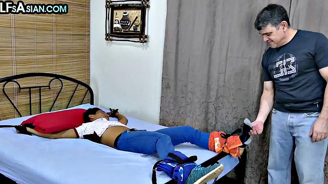 Ticklish Asian twink fucked in soft BDSM by gaydaddy