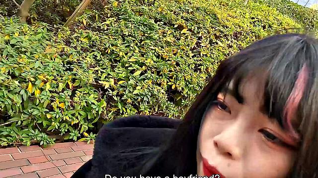 Maid Cafe worker Akane Okawa comes to show off her big fat tits