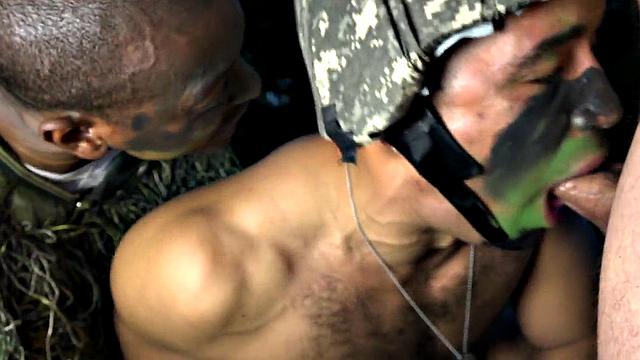 Navy bottom fucked outdoors in forest under voyeur