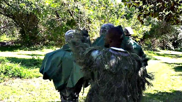 Navy bottom fucked outdoors in forest under voyeur