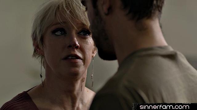 Busty blonde MILF eaten out by stepson