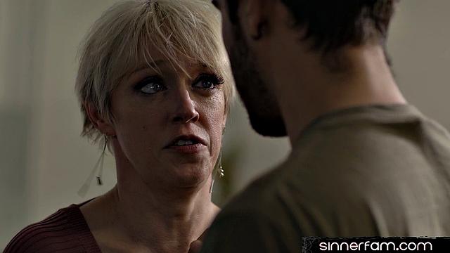 Busty blonde MILF eaten out by stepson