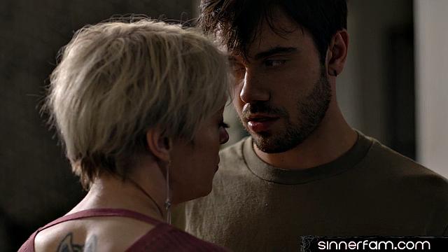 Busty blonde MILF eaten out by stepson