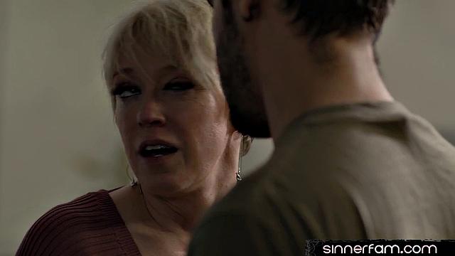 Busty blonde MILF eaten out by stepson