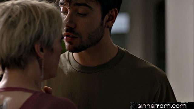 Busty blonde MILF eaten out by stepson