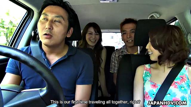 Sakura Aoi and Aya Kisaki go camping with horny husbands