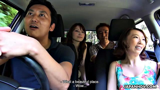 Sakura Aoi and Aya Kisaki go camping with horny husbands