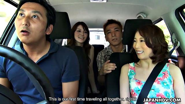 Sakura Aoi and Aya Kisaki go camping with horny husbands