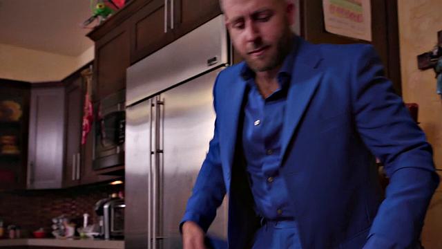 Brunette hottie with curly hair takes on two guys in a steamy threesome