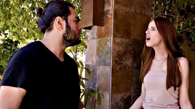 DADDY4K. Angry gal with red hair cheats on boyfriend with hot dad