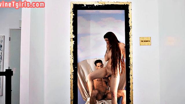 Divine redhead inked TS babe smashed at museum