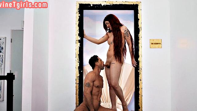 Divine redhead inked TS babe smashed at museum