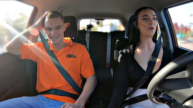 Busty driving student spreads for her instructor