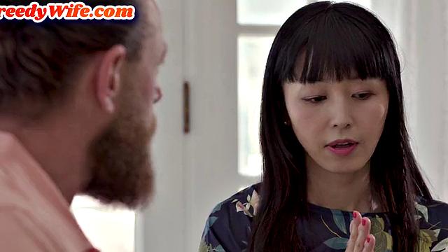 Cheating Asian babe riding cock in reverse cowgirl position