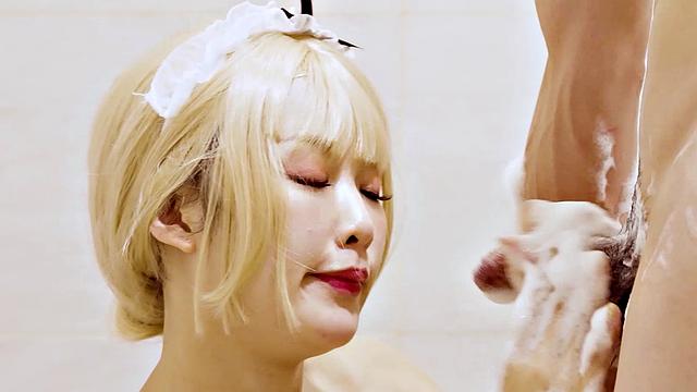 Maid Kelly services her master daily by sucking and fucking