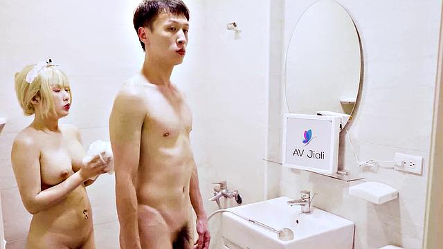 Maid Kelly services her master daily by sucking and fucking