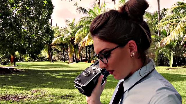 Sexy tattooed babe in glasses rides hard while getting her pussy pounded in doggystyle