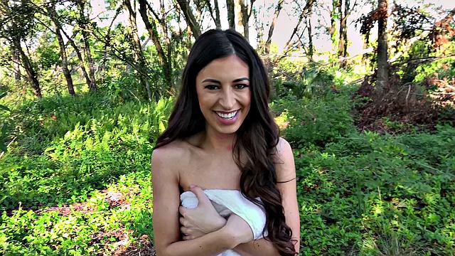 Latina with small tits gets wild in reverse cowgirl POV outdoor fuckfest