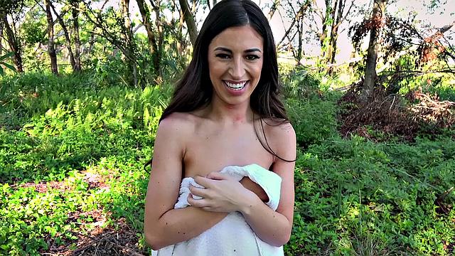 Latina with small tits gets wild in reverse cowgirl POV outdoor fuckfest