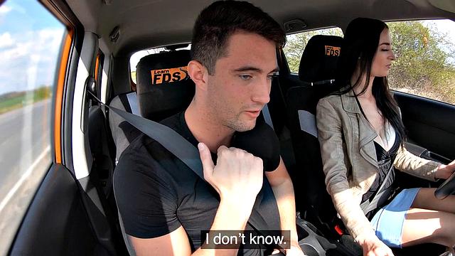 Learning slut rides instructor's cock after driving class