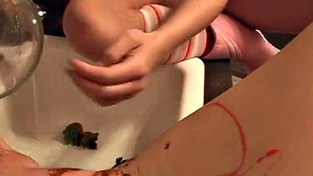 Hot lesbo babes eating chocolate