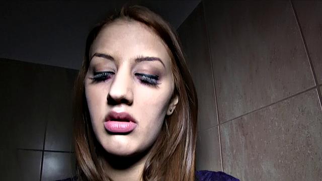 Naughty Brunette Teen Fucks in Public Bathroom with Ball Licking and Handjobs